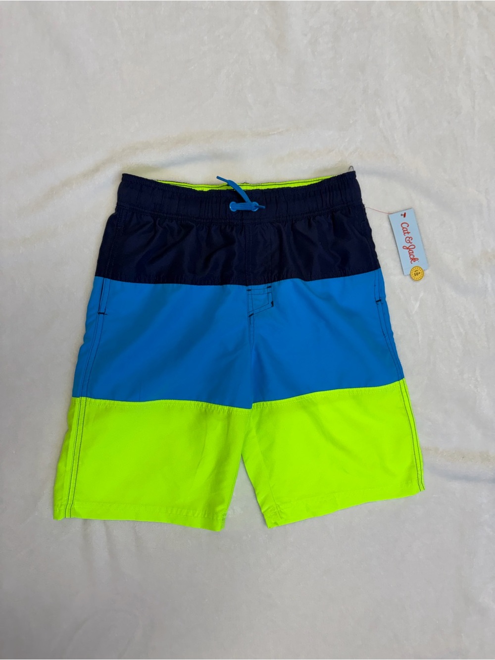 NWT Cat & Jack Boys Colorblock Swim Trunks - Neon Yellow, Bright Blue, Navy